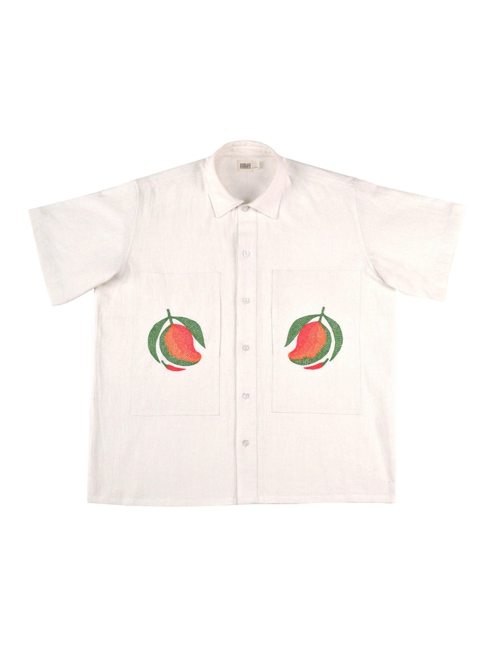 NWT Nor Black Nor White Mango SZN Classic Embroidered Shirt in Off White Khadi